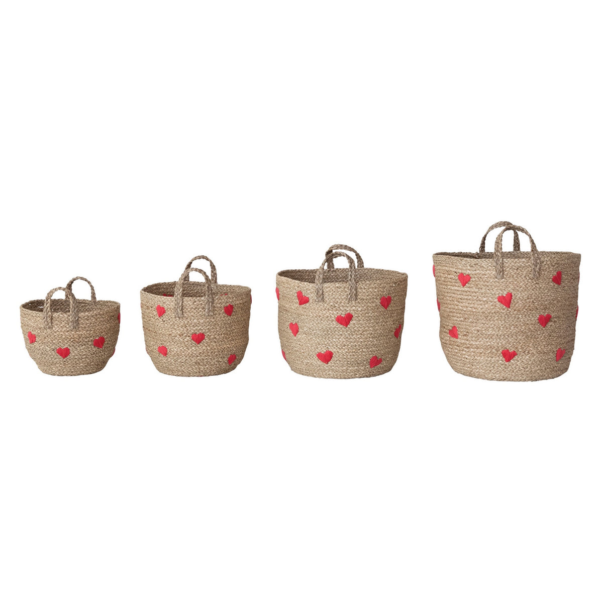 Hand-Woven Seagrass Baskets w/Embroidered Hearts