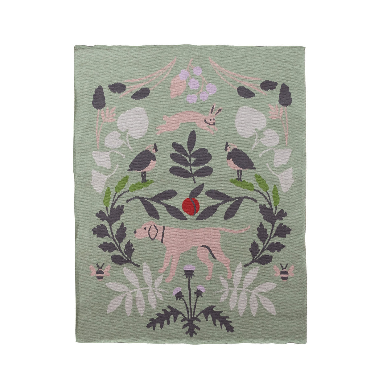 Cotton Knit Baby Blanket w/Botanicals & Animals