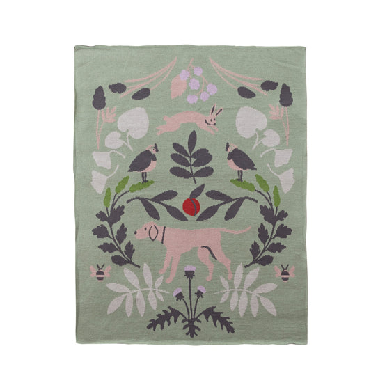 Cotton Knit Baby Blanket w/Botanicals & Animals