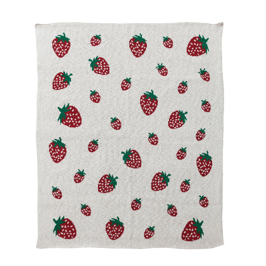 Cotton Knit Baby Blanket w/Strawberries