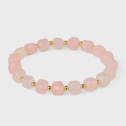 Rose Quartz Beaded Bracelet with Gold Accents