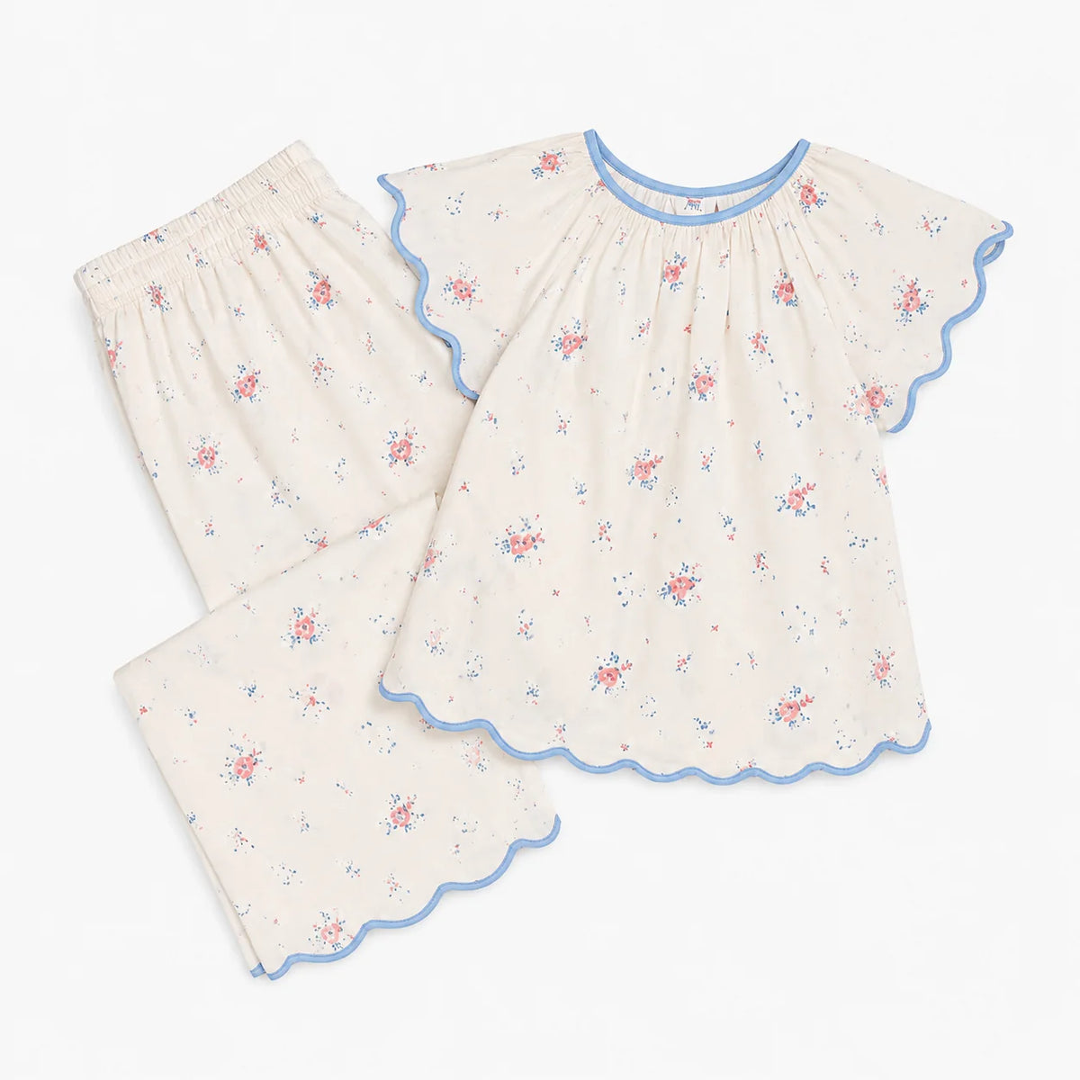 Vandy Scalloped Tape Trim Short Sleeve Pajamas