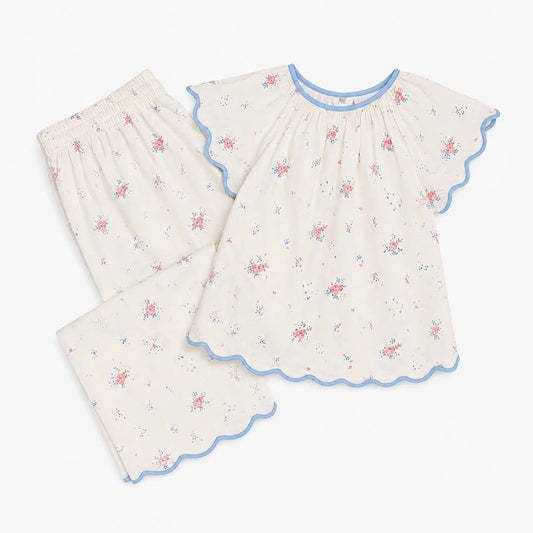 Vandy Scalloped Tape Trim Short Sleeve Pajamas