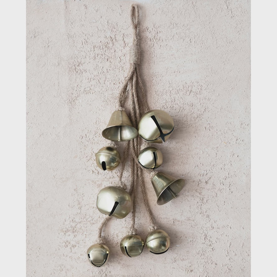 Metal Bell Cluster w/Jute Rope