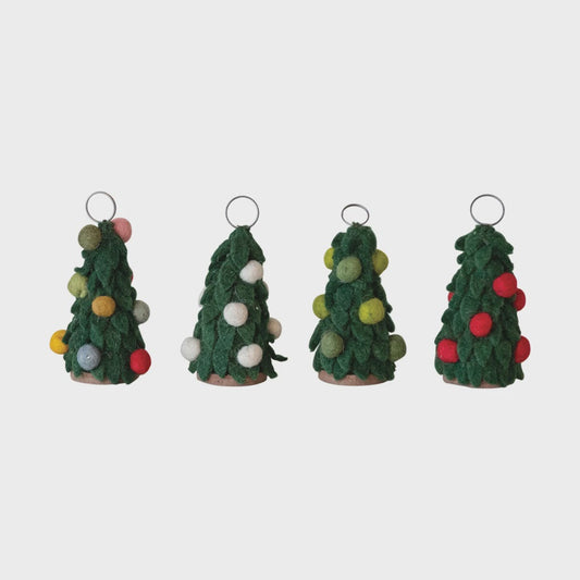 Green Wool Christmas Tree Place Card Holders set/4