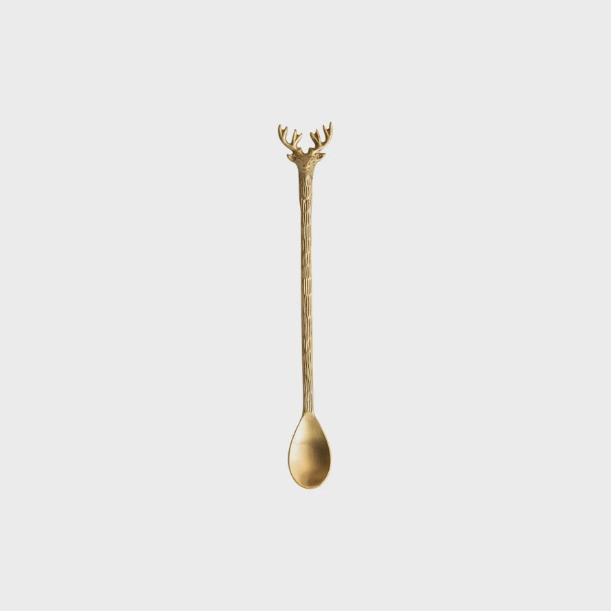 Brass Cocktail Spoon w/Reindeer Handle