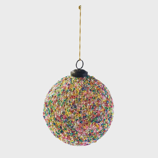 Recycled Glass Ball Ornament w/Sequins