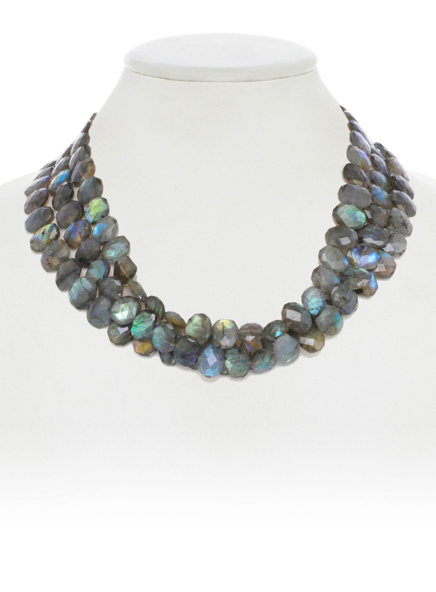 Flat Faceted Labradorite Triple Strand Necklace