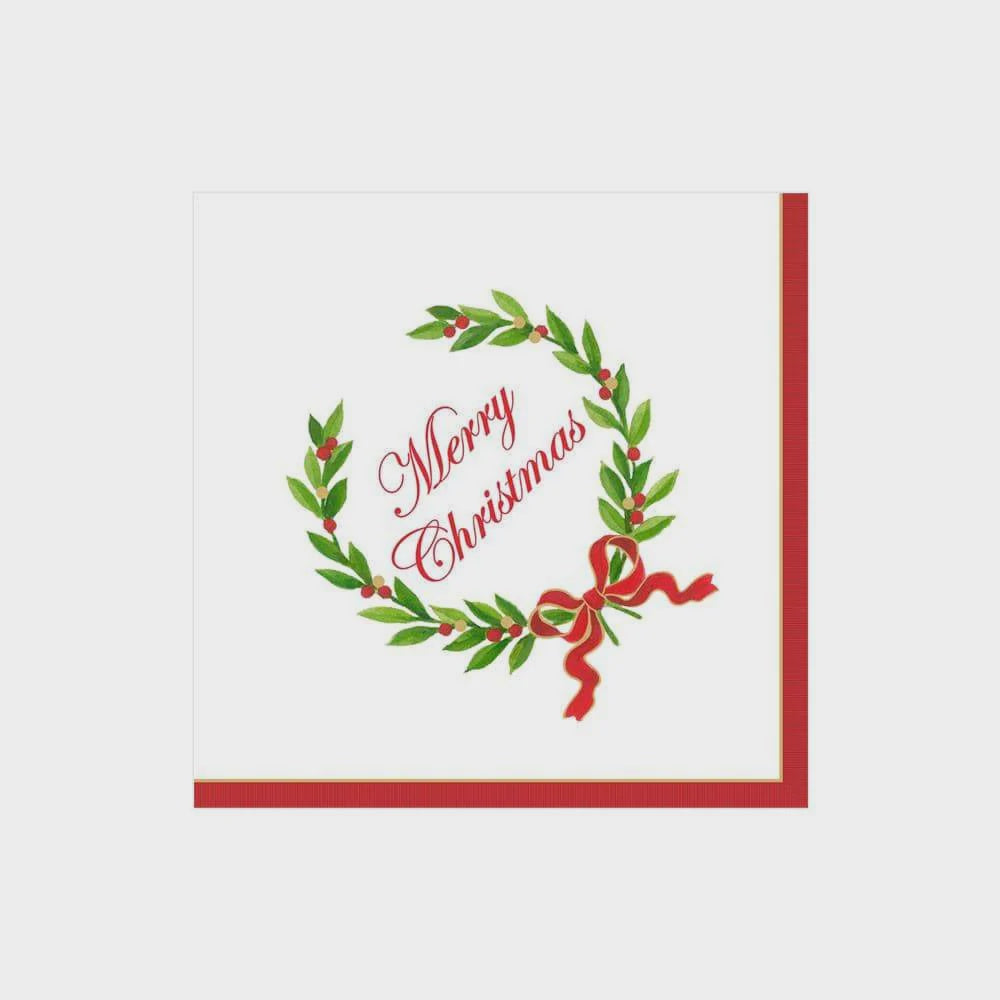 Merry Christmas Laurel Wreath Cocktail Napkins