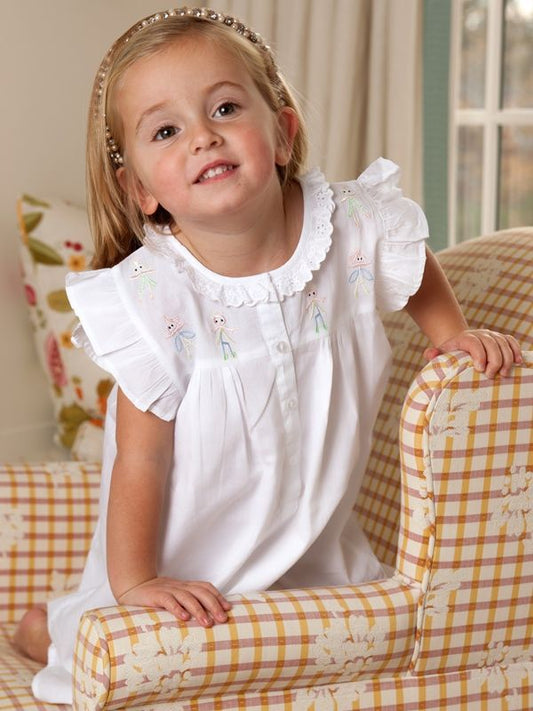 Little People Embroidered White Cotton Dress