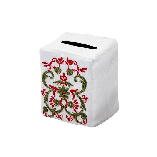 Winter Floral Tissue Box Cover - Red/Green