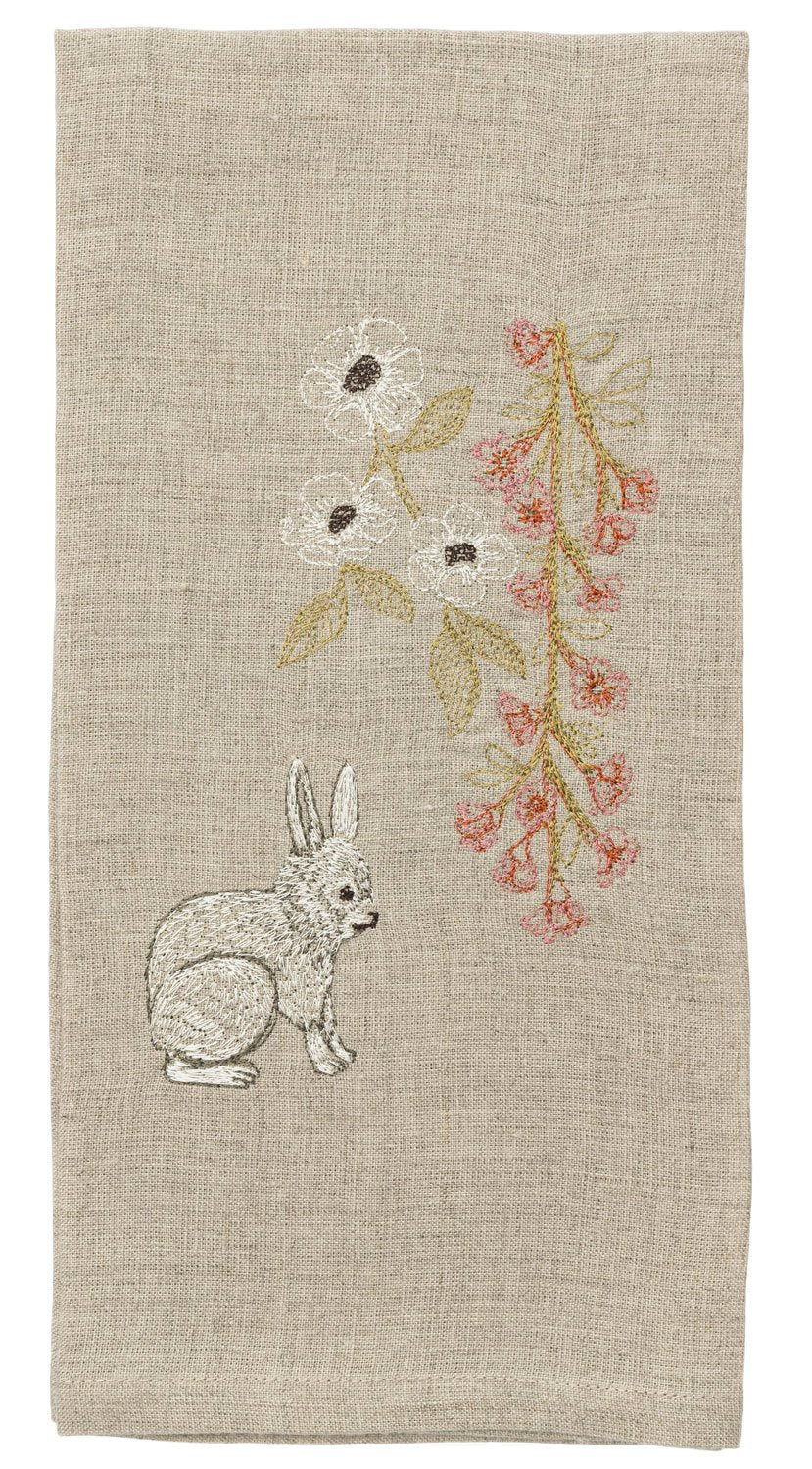 Bunny with Blossoms Tea Towel