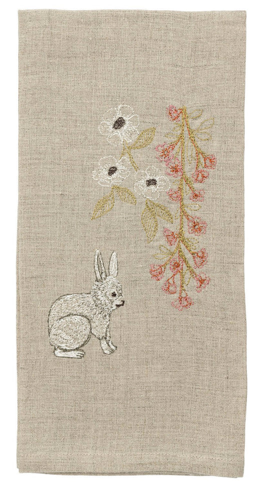 Bunny with Blossoms Tea Towel