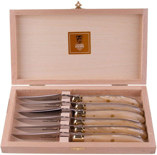 Box of 6 Laguiole Knives with Bee Bell Horn Handle