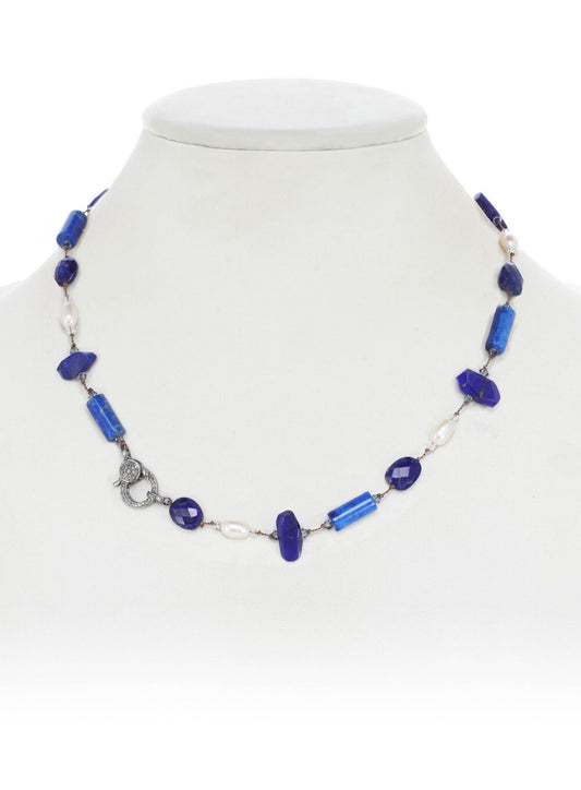 Lapis Combo White FW Pearl Necklace