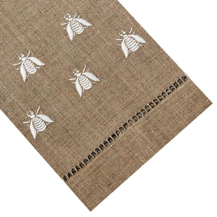 Bees Tip Towel, White on Flax