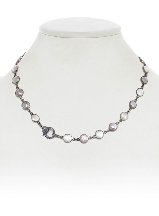 Coated Mystic Multi-Color Moonstone, Diamond Clasp Necklace, 18"