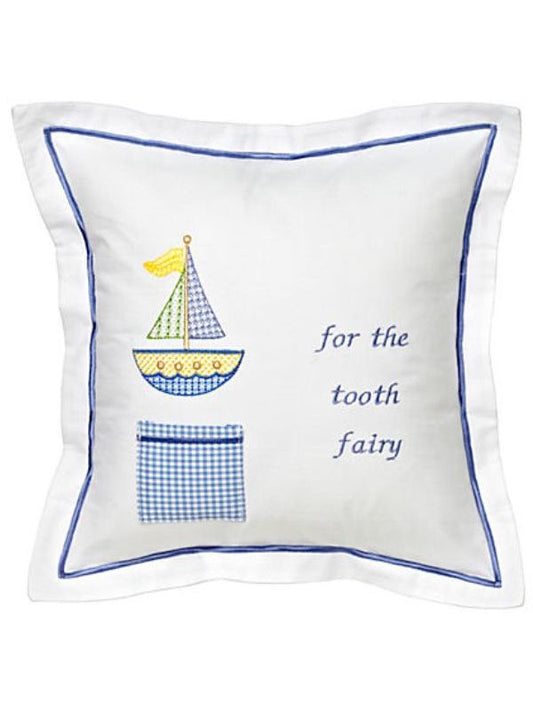 Tooth Fairy Pillow - Cross Stitch Sailboat (Blue)