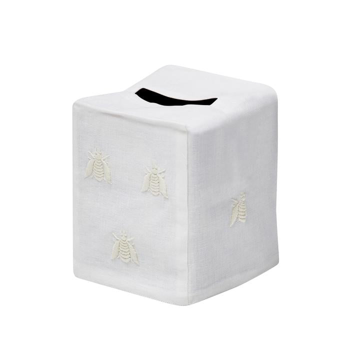 Bees Tissue Box Cover, Cream on White