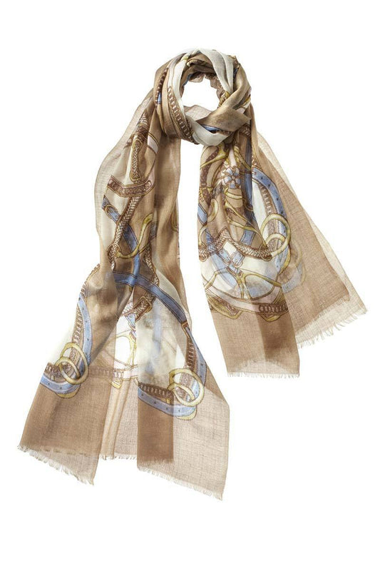 Captiva Cashmere Featherweight Printed Shawl - Cinta Camel/Ivory