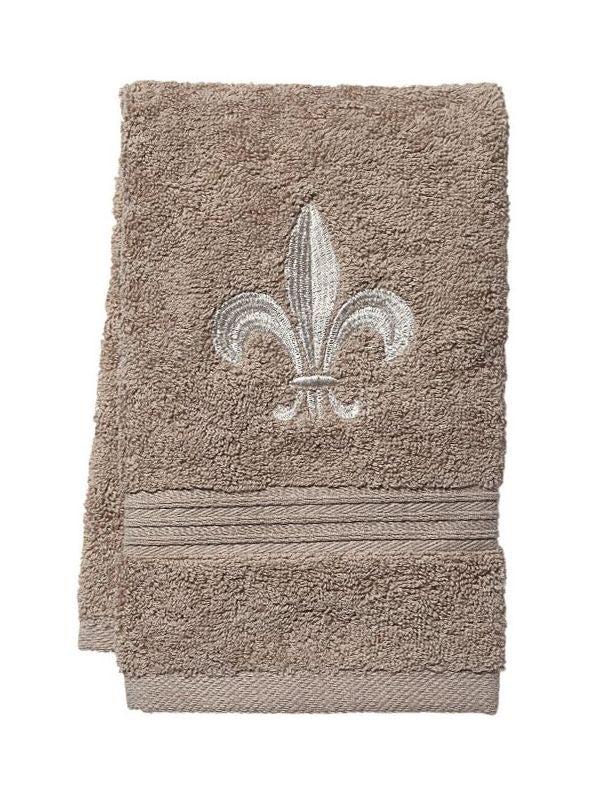 Taupe Terry Guest Towel - Fleur de lis