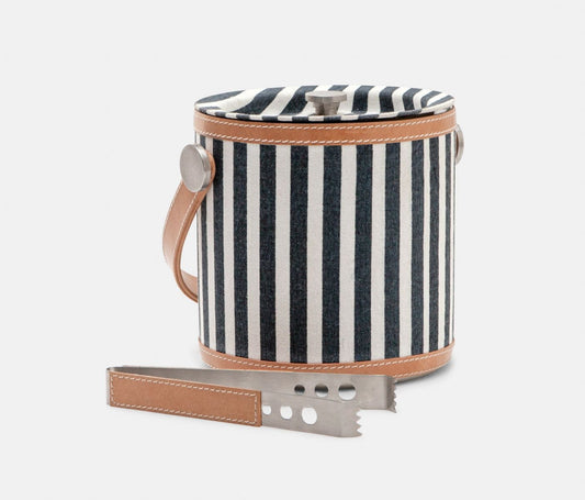 Hamilton Striped Canvas Ice Bucket w/ Tongs