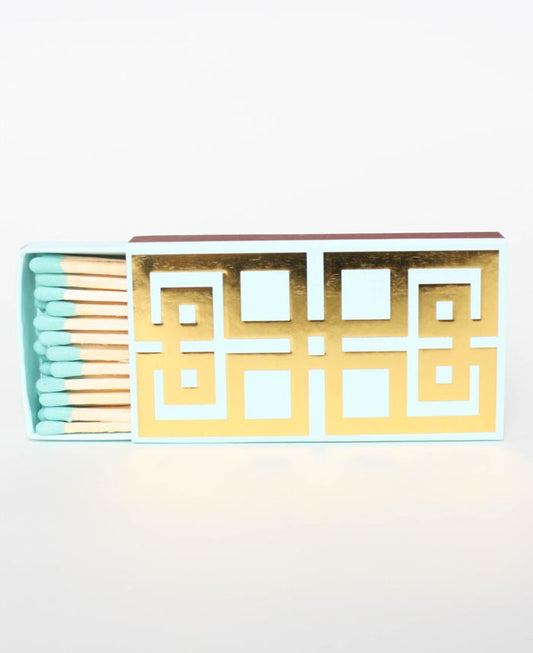 Greek Key Aqua Matte 4" Matchbox