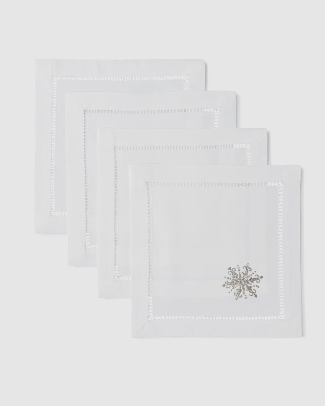 Snowflake Silver Cocktail Napkins Set/4