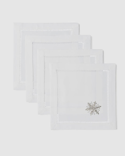 Snowflake Silver Cocktail Napkins Set/4