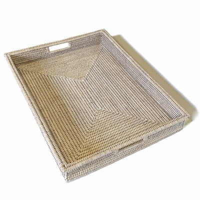 Tray Rectangular with Handle Whitewash