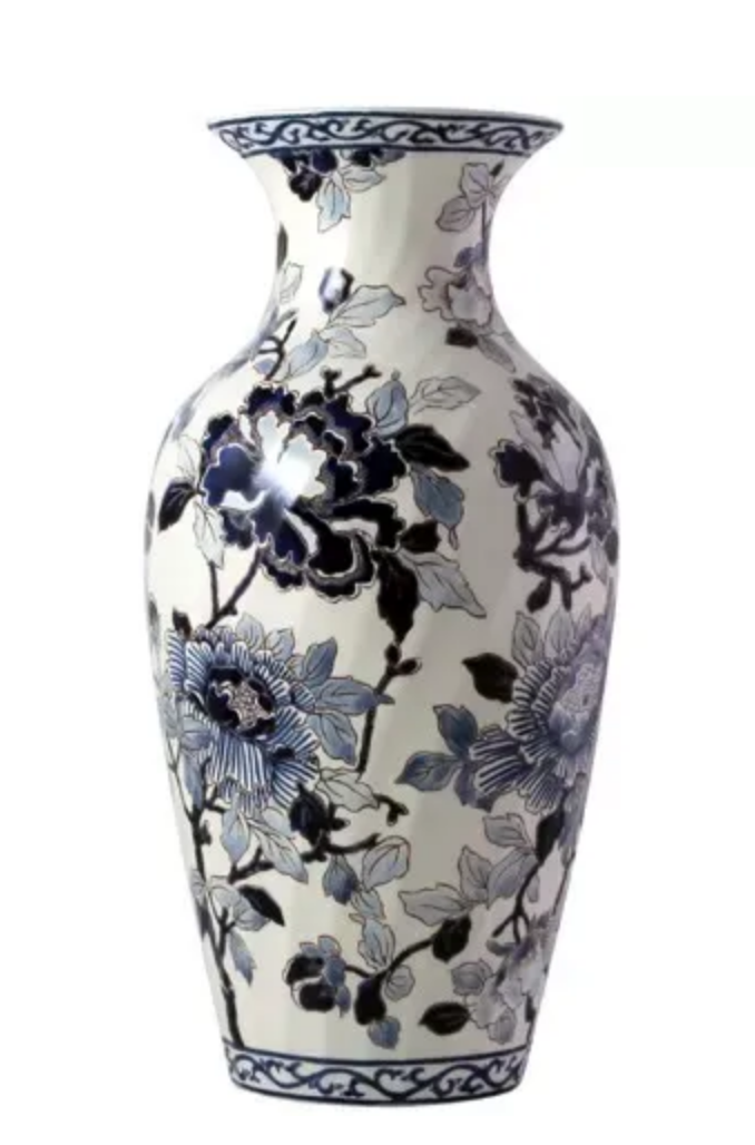 Pivoines Bleues Fluted Vase 2