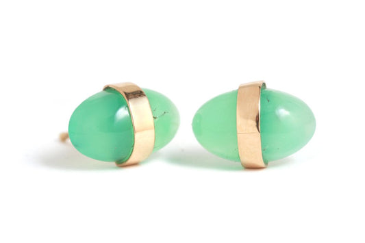 Bezel Wrapped Chrysoprase Studs