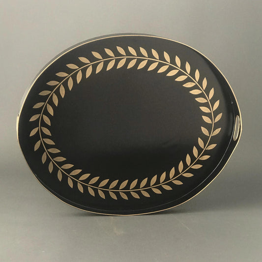 Black and Gold Laurel Leaf Tole Tray