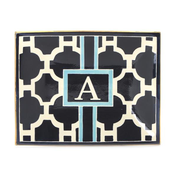 JR Single Monogram Tray, Hampton Links, Navy w/Slate Trim, 12x16 _D"