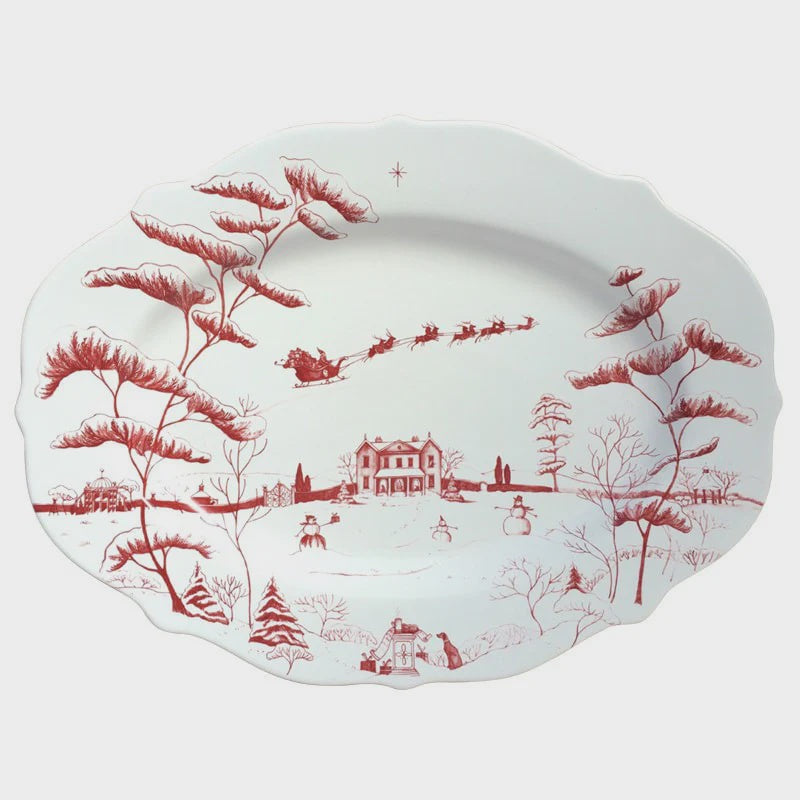 Country Estate Winter Frolic Ruby 15" Christmas Eve Serving Platter