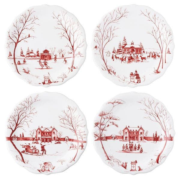 Country Estate Winter Frolic Set of 4 Party Plates  - Mr. & Mrs. Claus