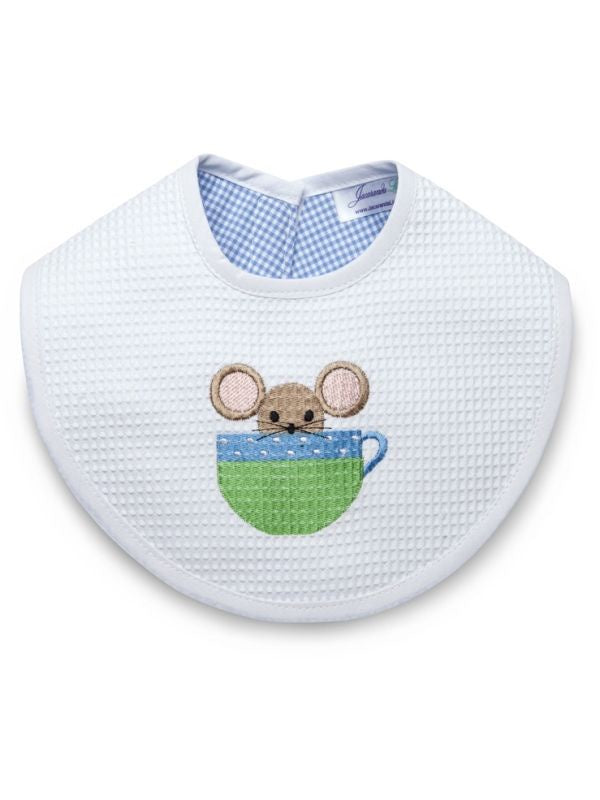 Waffle Bib - Mouse in Cup (Blue)