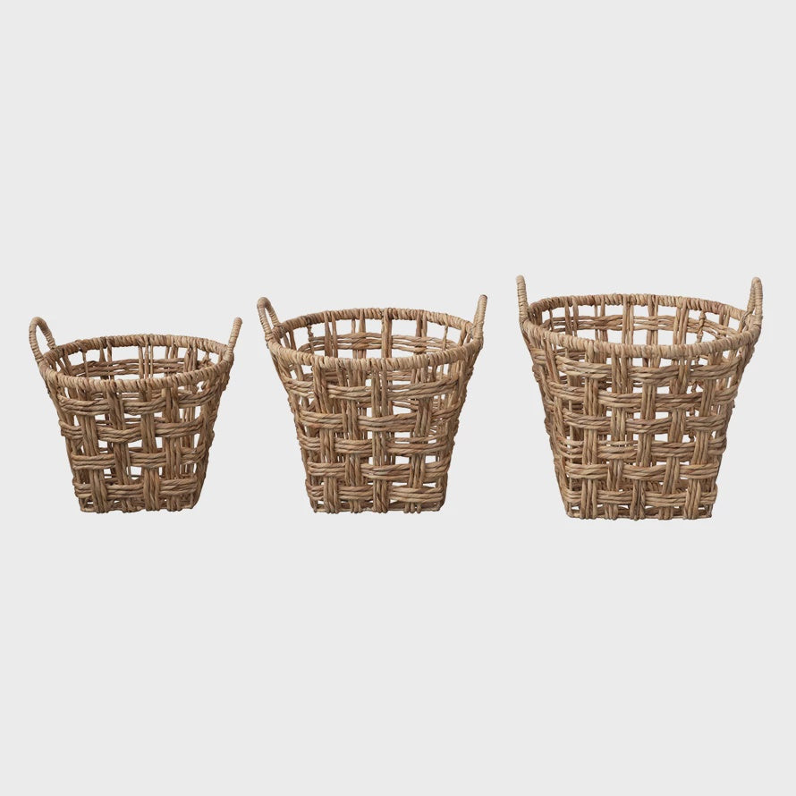 Hand Woven Water Hyacinth Baskets with Handles