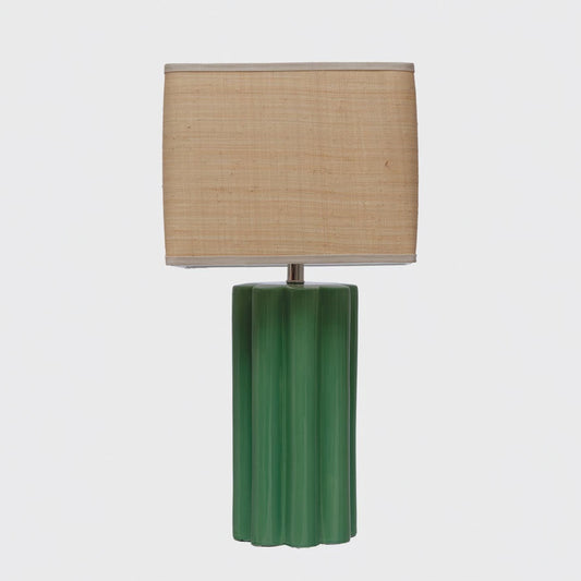 Stoneware Fluted Table Lamp w/ Raffia Shade