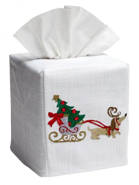 Tissue Box Cover - Christmas Dog Sleigh