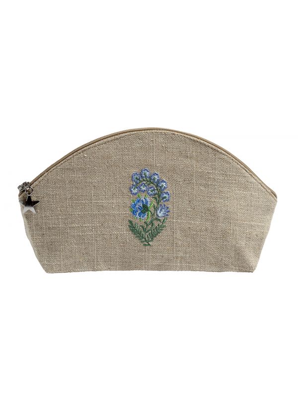 Natural Linen Cosmetic Bag, Fleur Blue