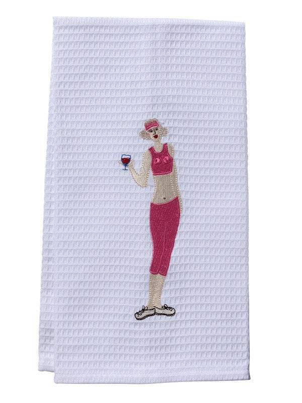 Wine Workout Girl Waffle Guest Towel