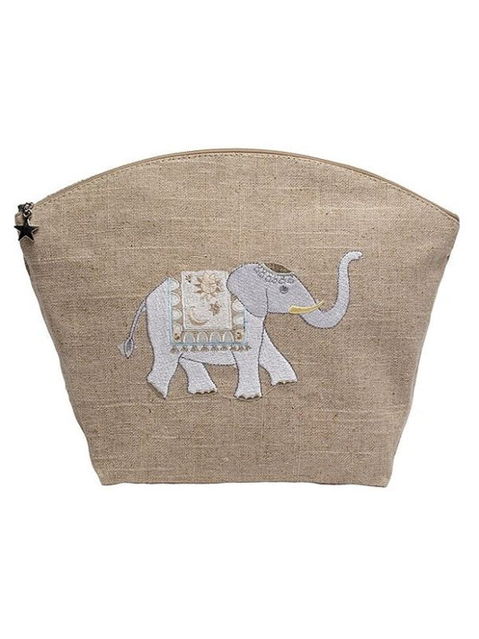 Natural Linen Cosmetic Bag, Charming Elephant