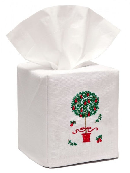 Tissue Box Cover - Pear Topiary Tree Red