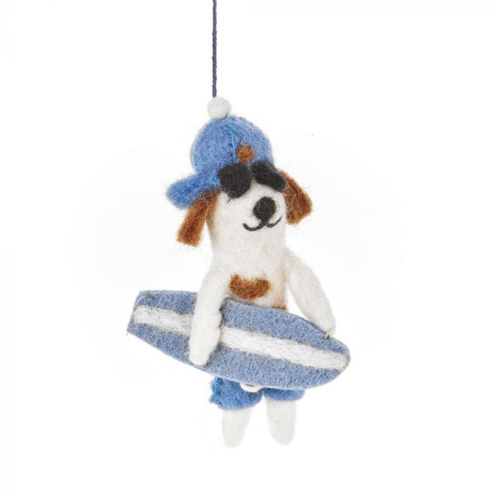 Waveriding Surfer Dog Ornament