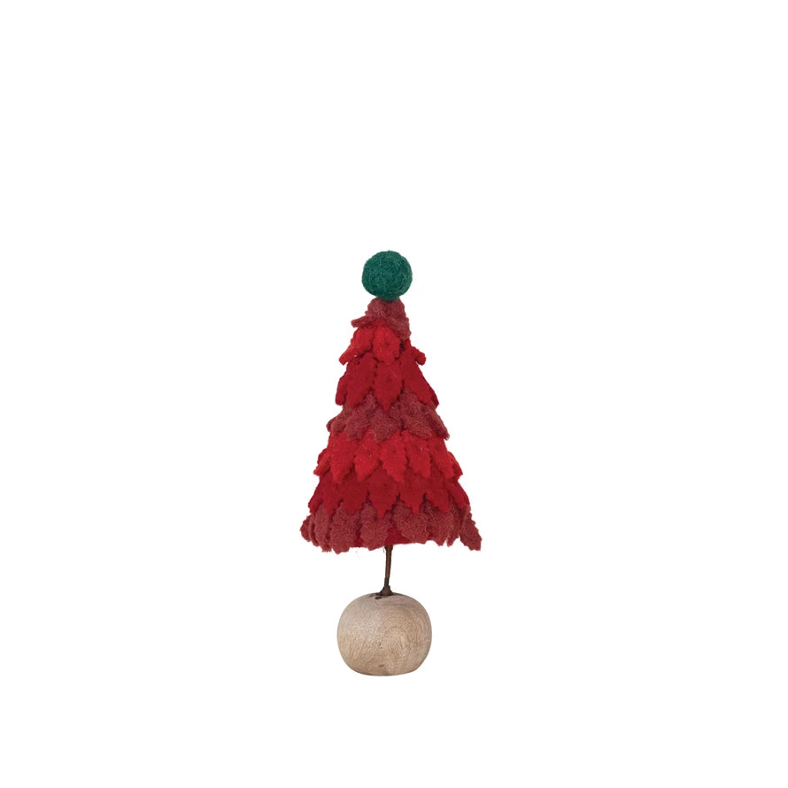 Wool Felt Tree with Wood Ball Base & Pom Pom