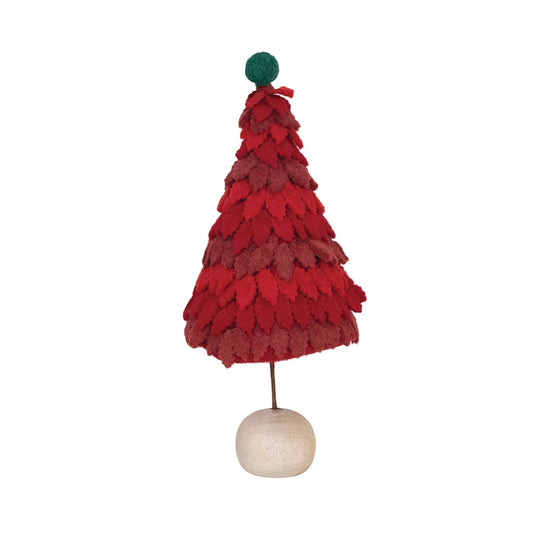 Wool Felt Tree with Wood Ball Base & Pom Pom