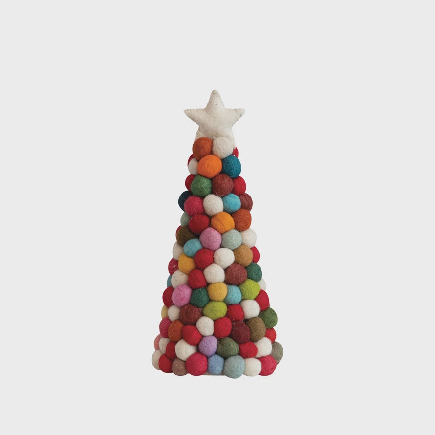 Small Wool Felt Pom Pom Tree with Star